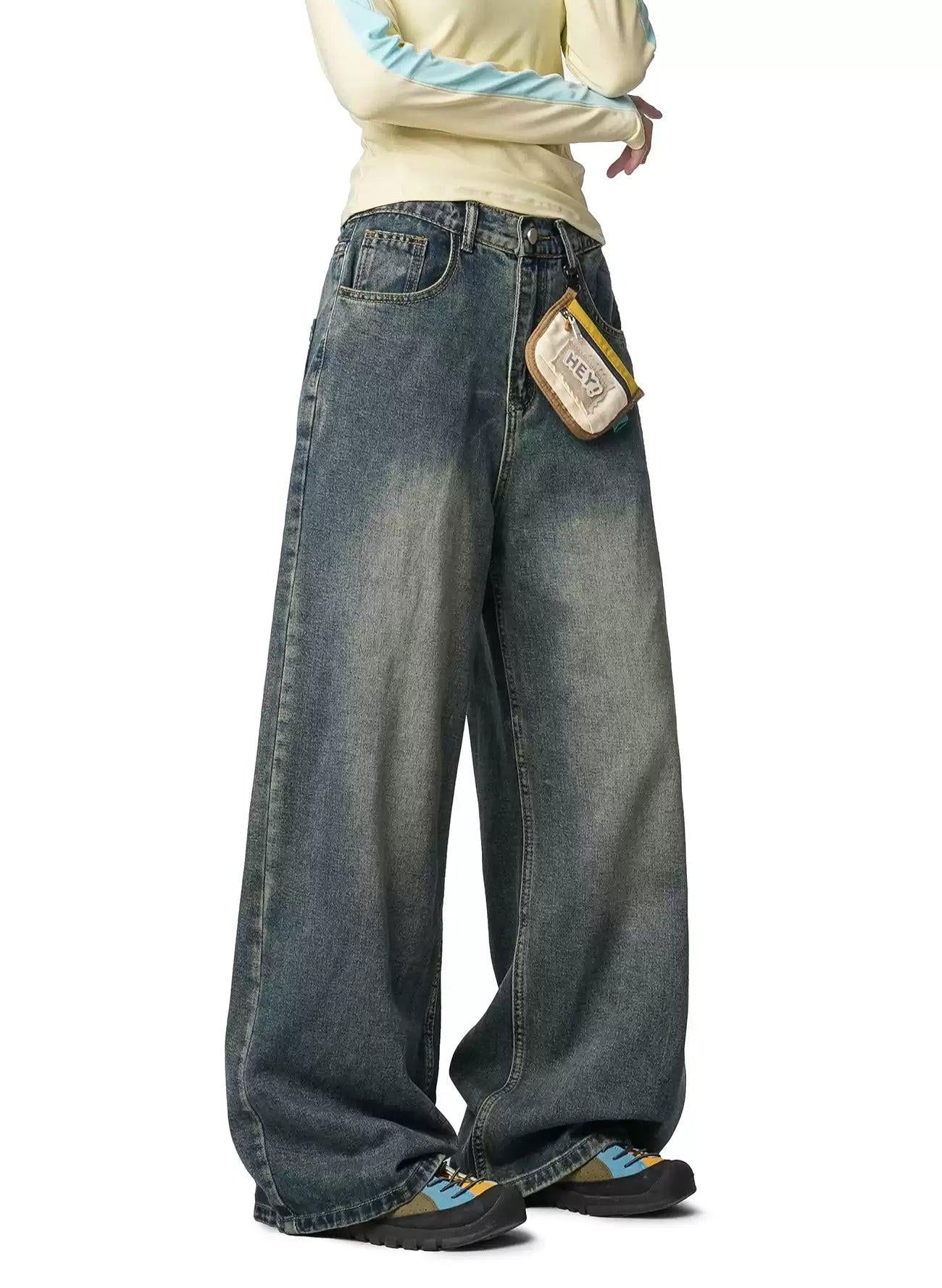 Washed Faded Straight Leg Jeans