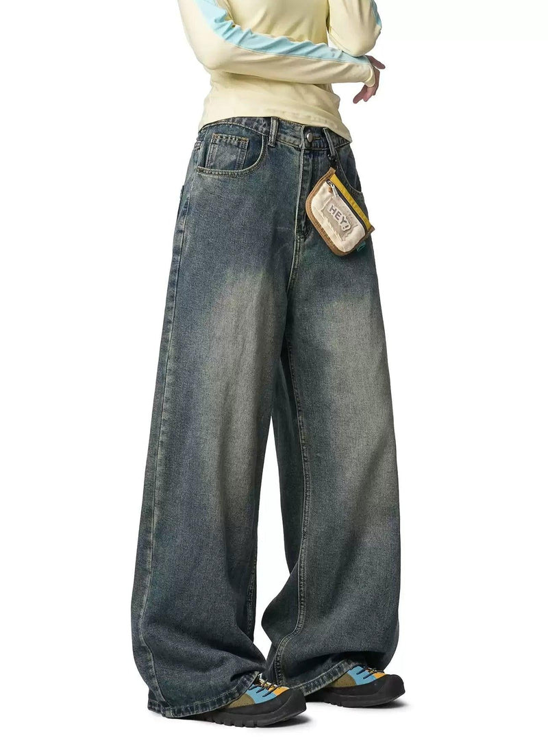 Washed Faded Straight Leg Jeans