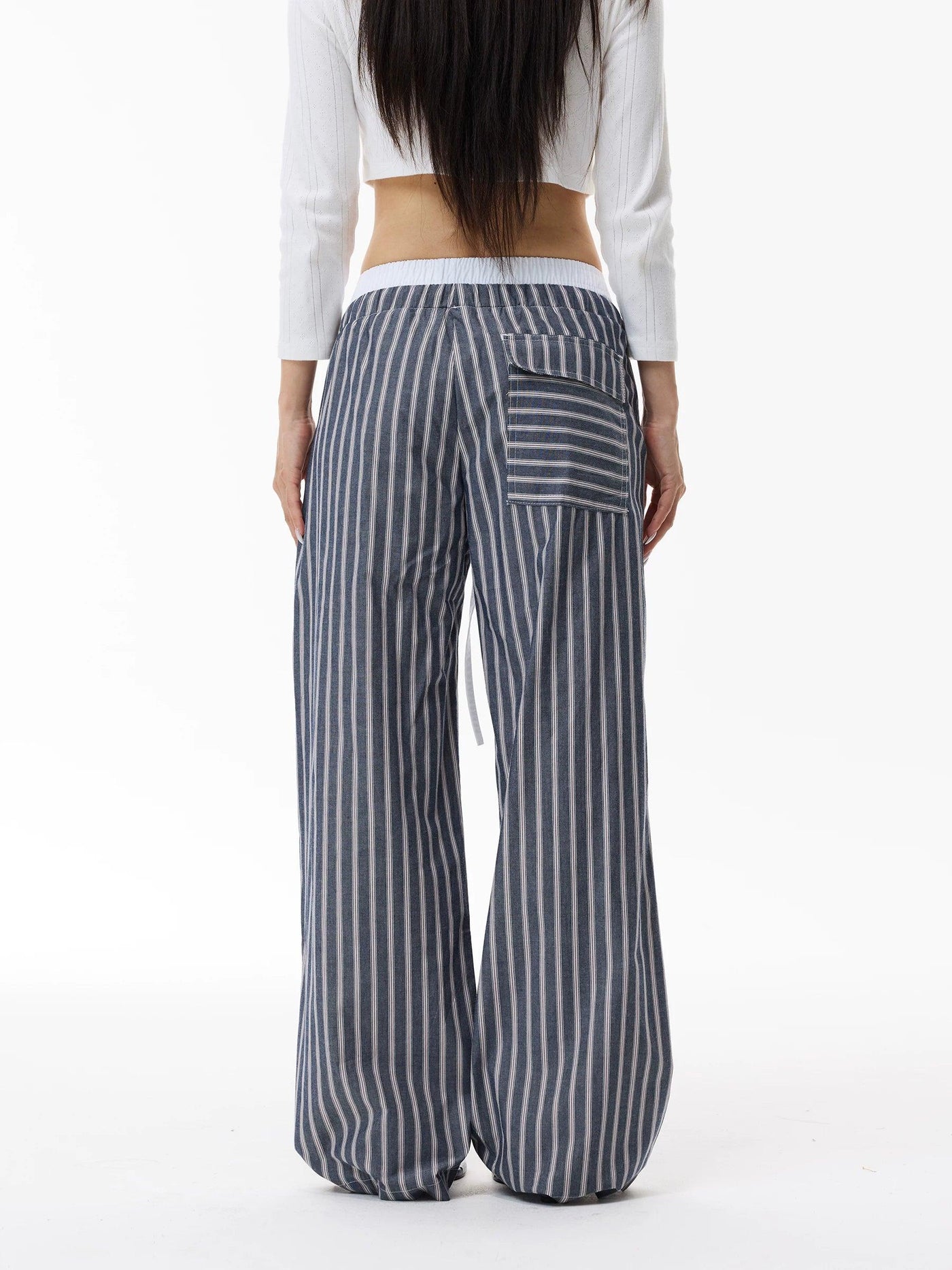 Contrast Waistline Striped Pants