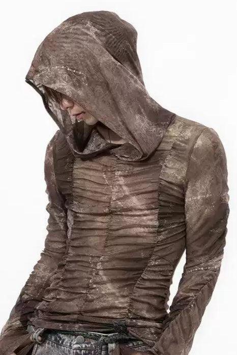 Structured Sheer Print Hooded Shirt