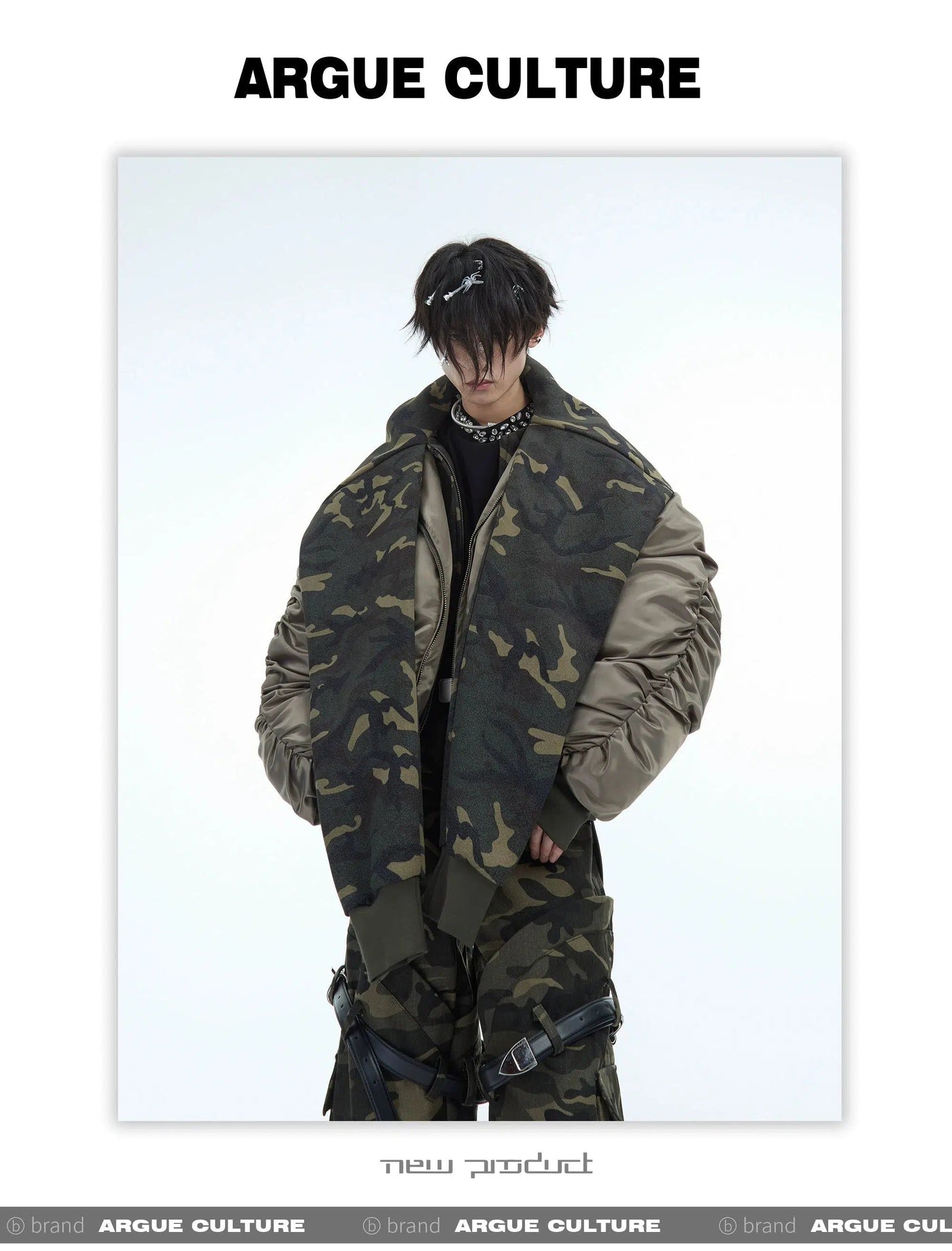 Irregular Sleeves Camo Hooded Jacket