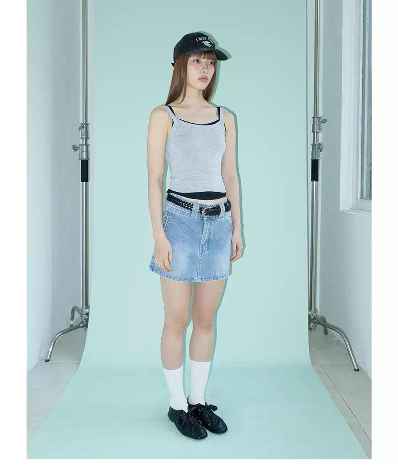 Faded Mini Denim Skirt