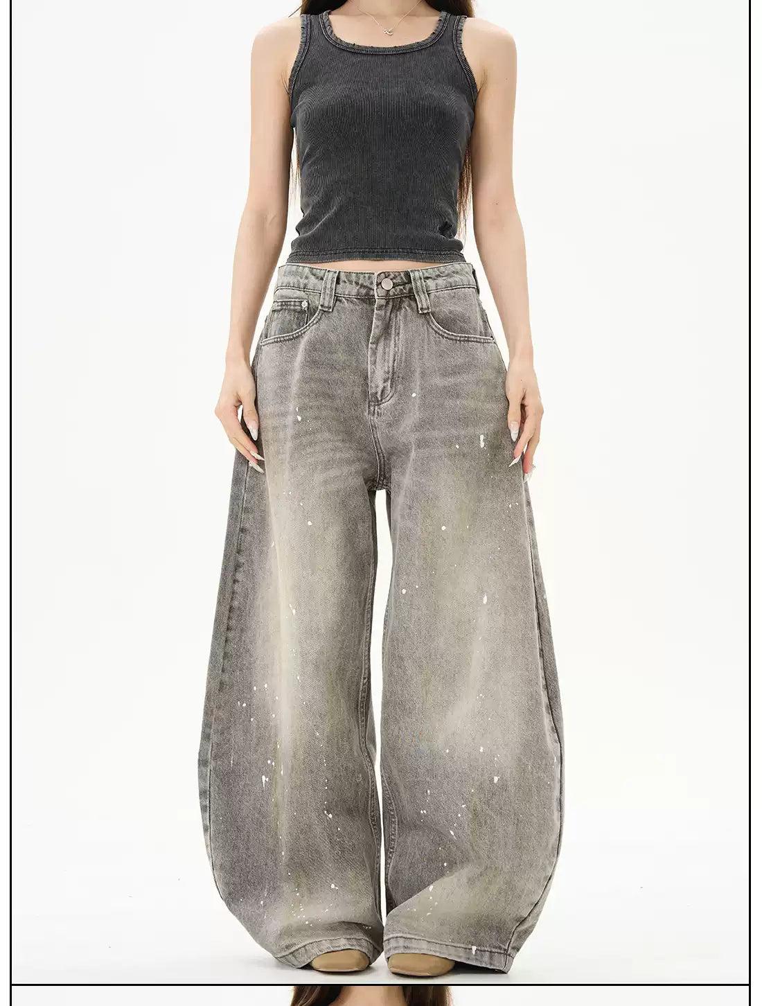 Ink-Splashed Wide Cut Jeans