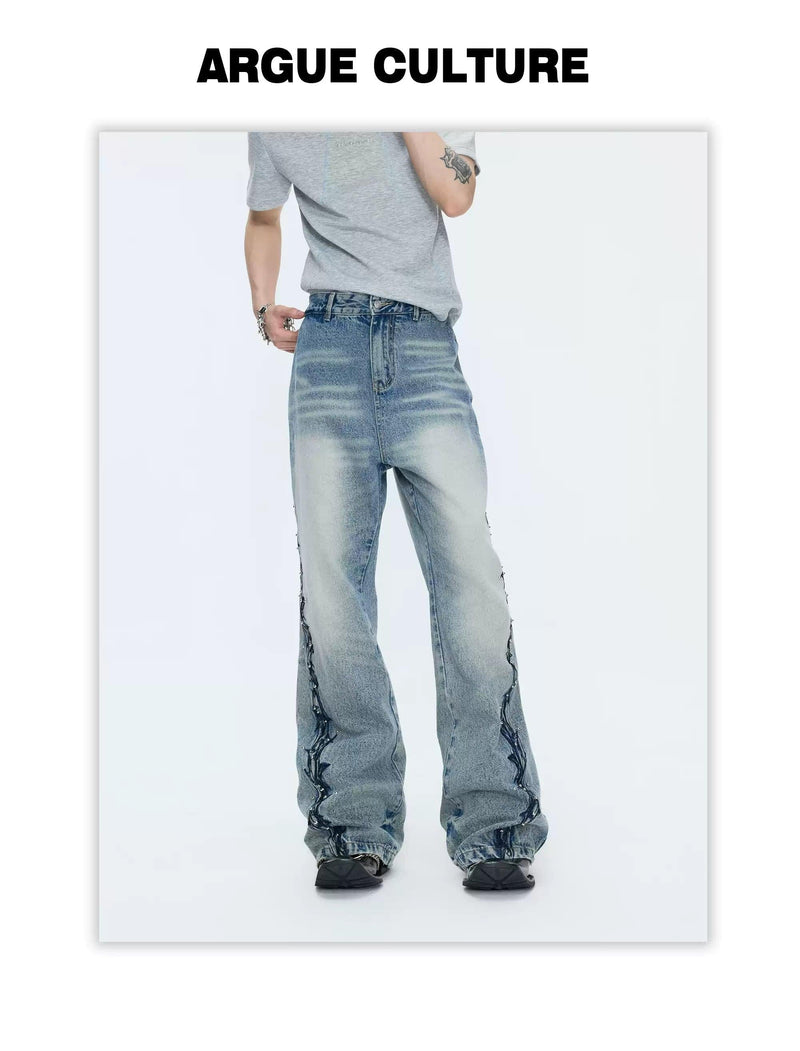 Washed Embroidery Detail Jeans