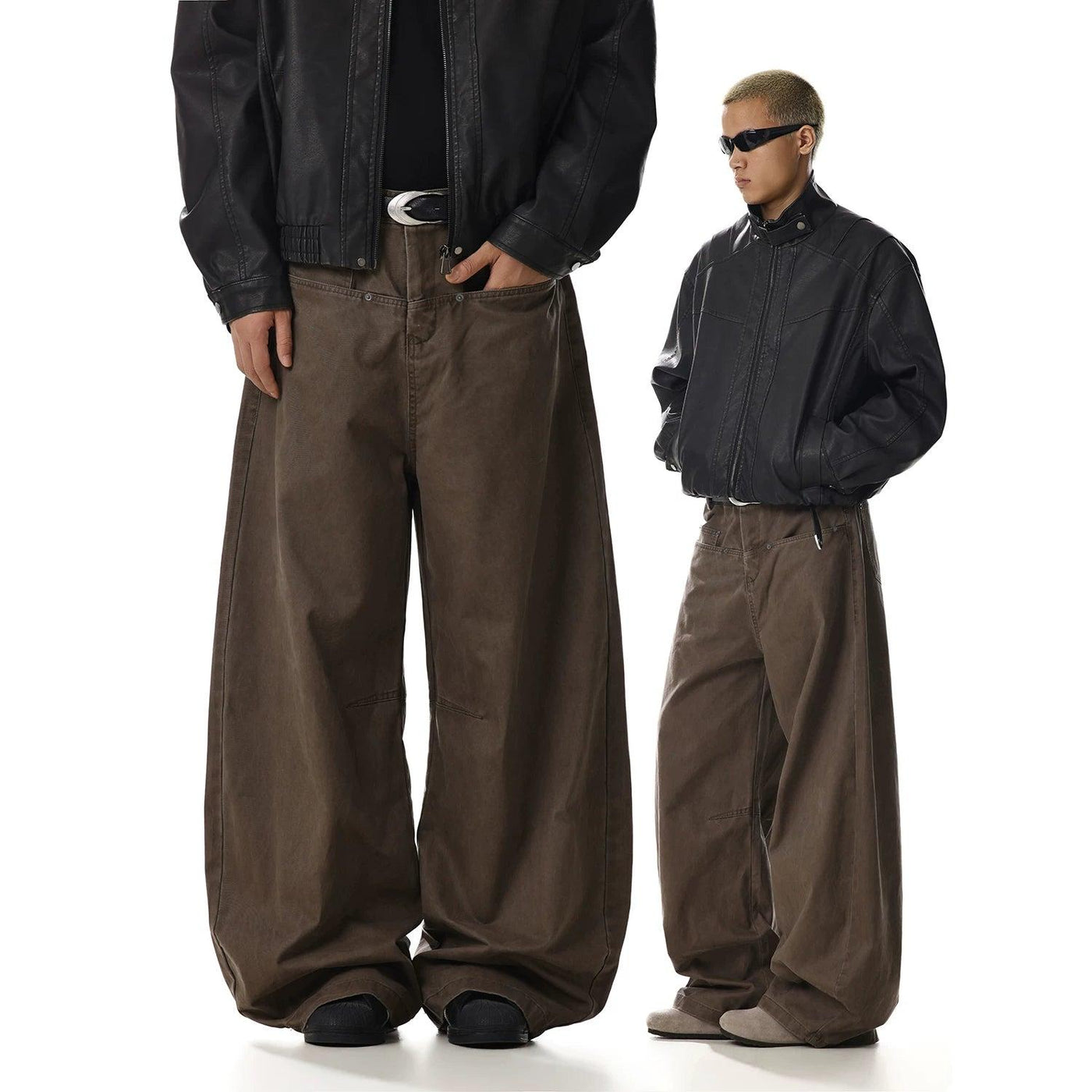 Retro Curved Wide-Leg Pants