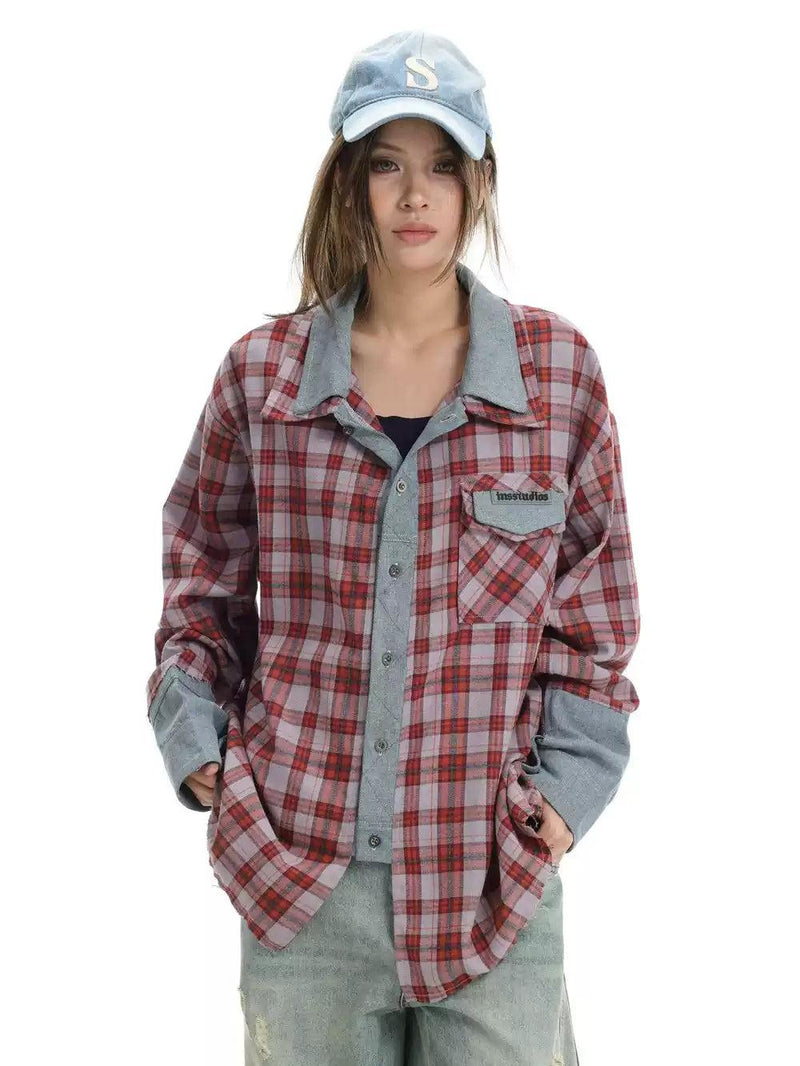 Denim Panel Plaid Shirt