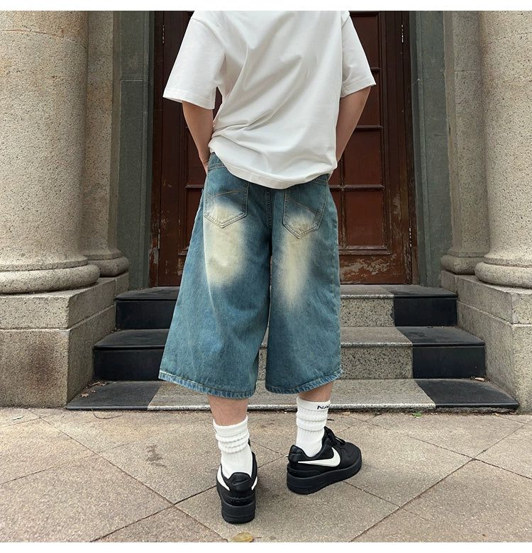 Over Knee Washed Denim Shorts