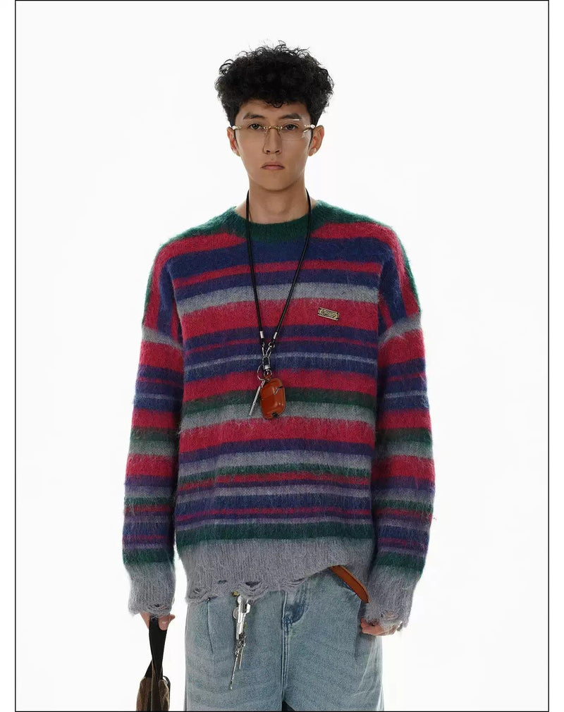 Striped Fuzzy Pullover Sweater