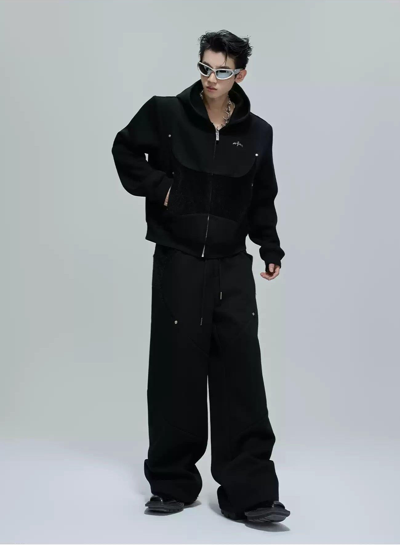 Athleisure Contrast Spliced Zip-Up Hoodie & Sweatpants Set