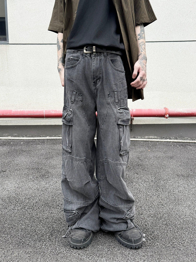 Multiple Detail Faded Jeans