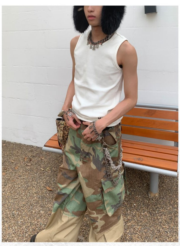 Spliced Half Camouflage Pants