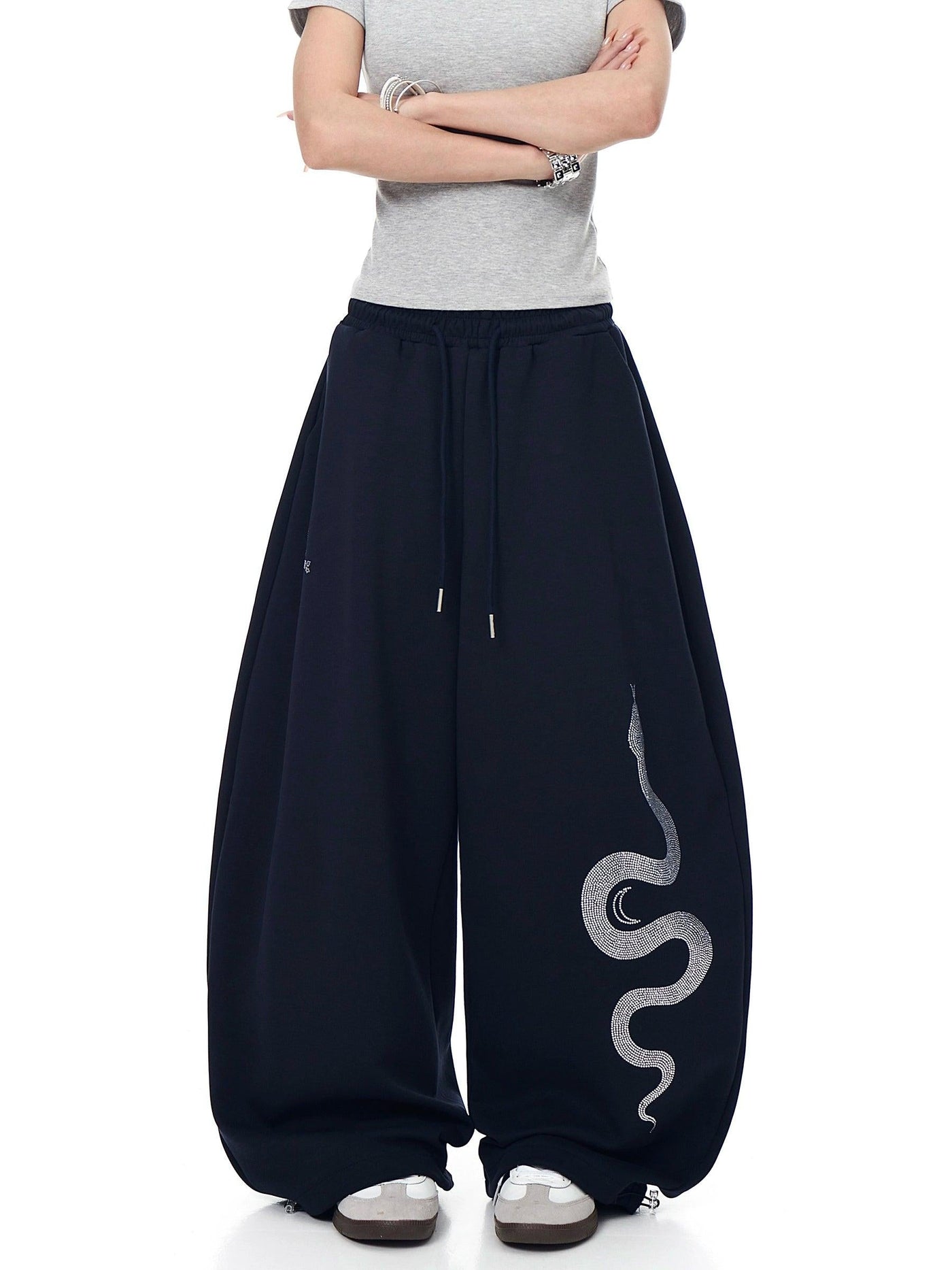 Rhinestone Snake Drawstring Sweatpants