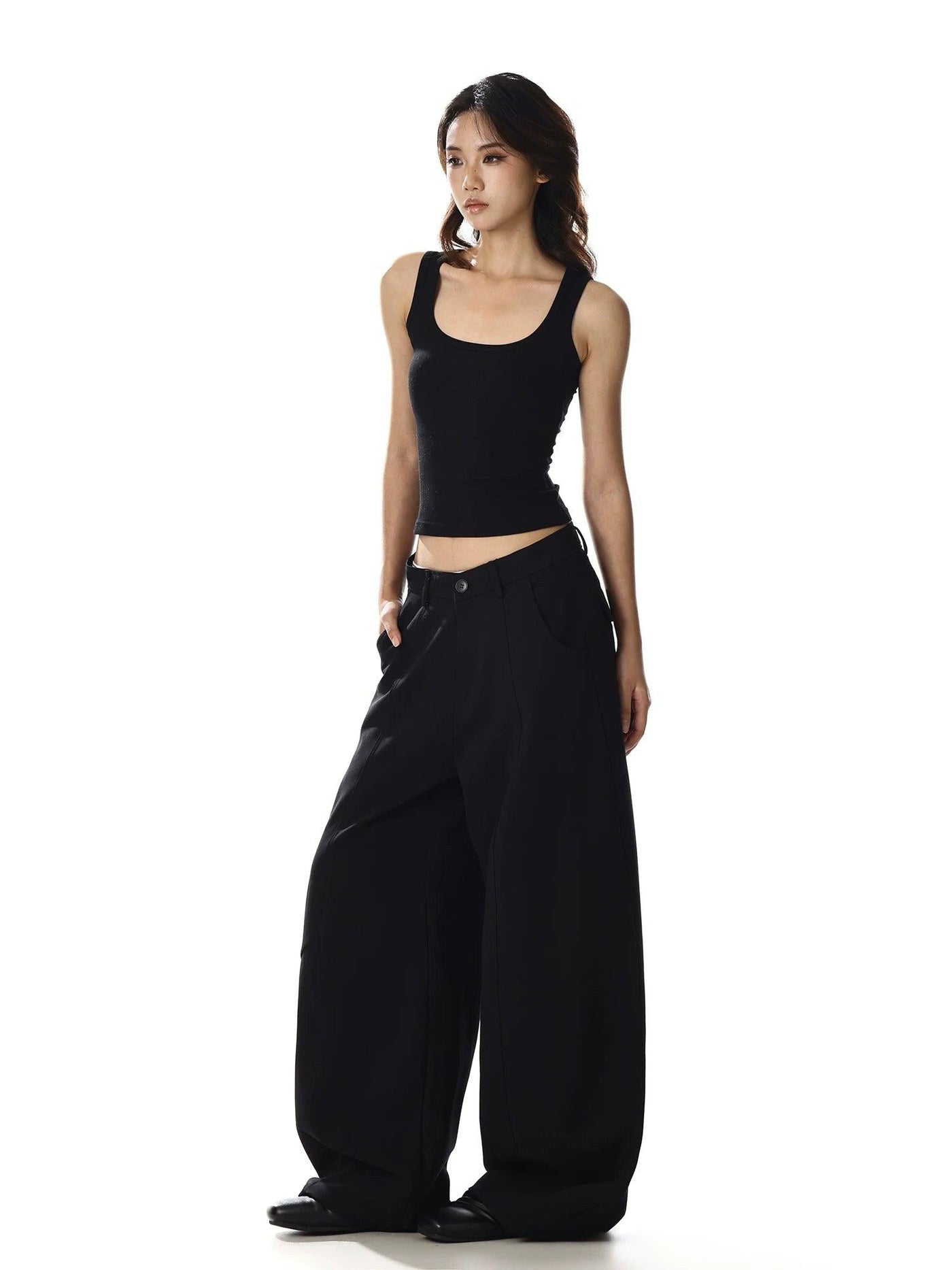 Curved Seam Wide Leg Trousers