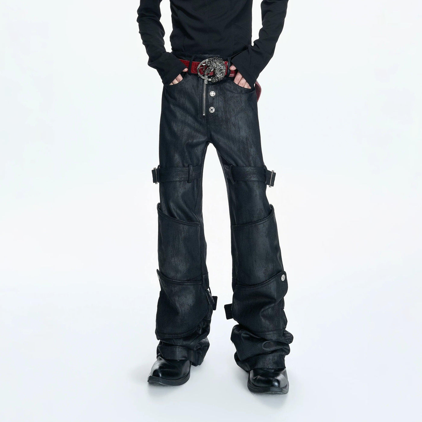 Multi-Straps PU Leather Pants