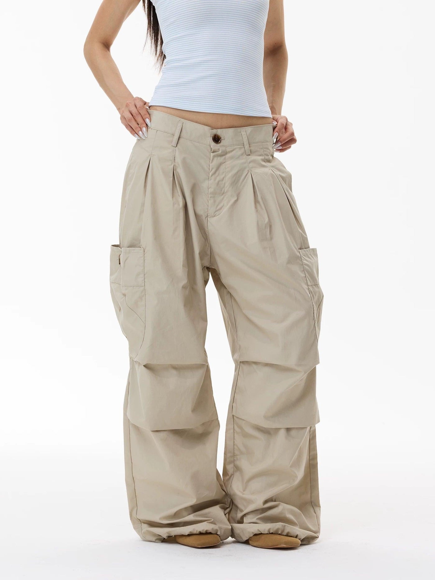 Wide Leg Cargo Pleated Pants