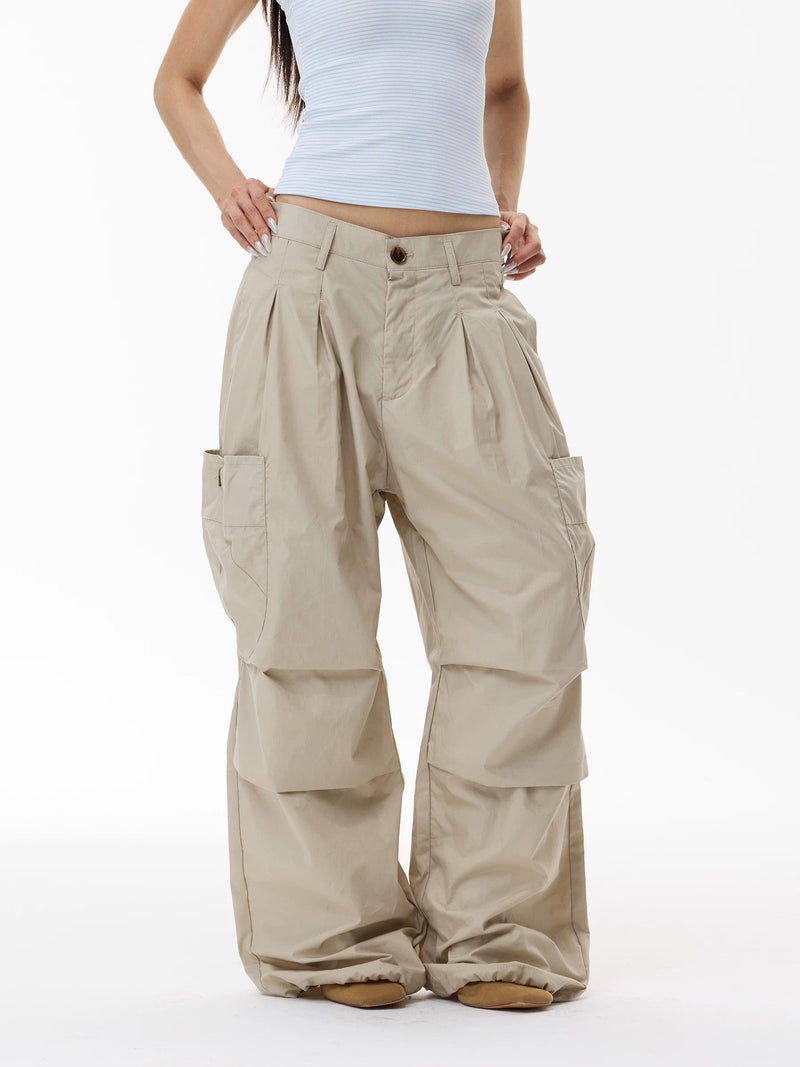 Wide Leg Cargo Pleated Pants