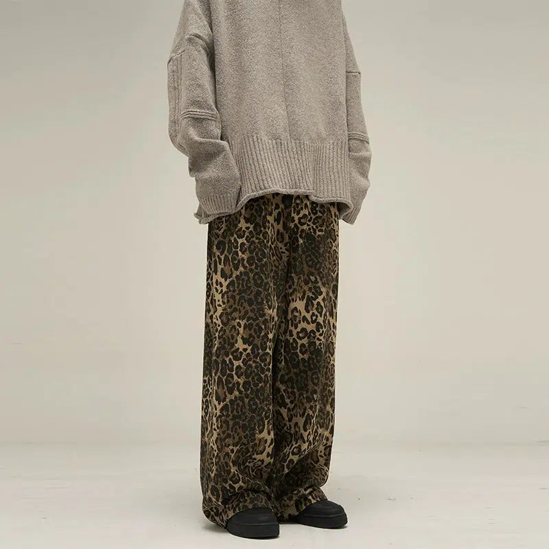 Slant Pocket Leopard Print Loose Pants