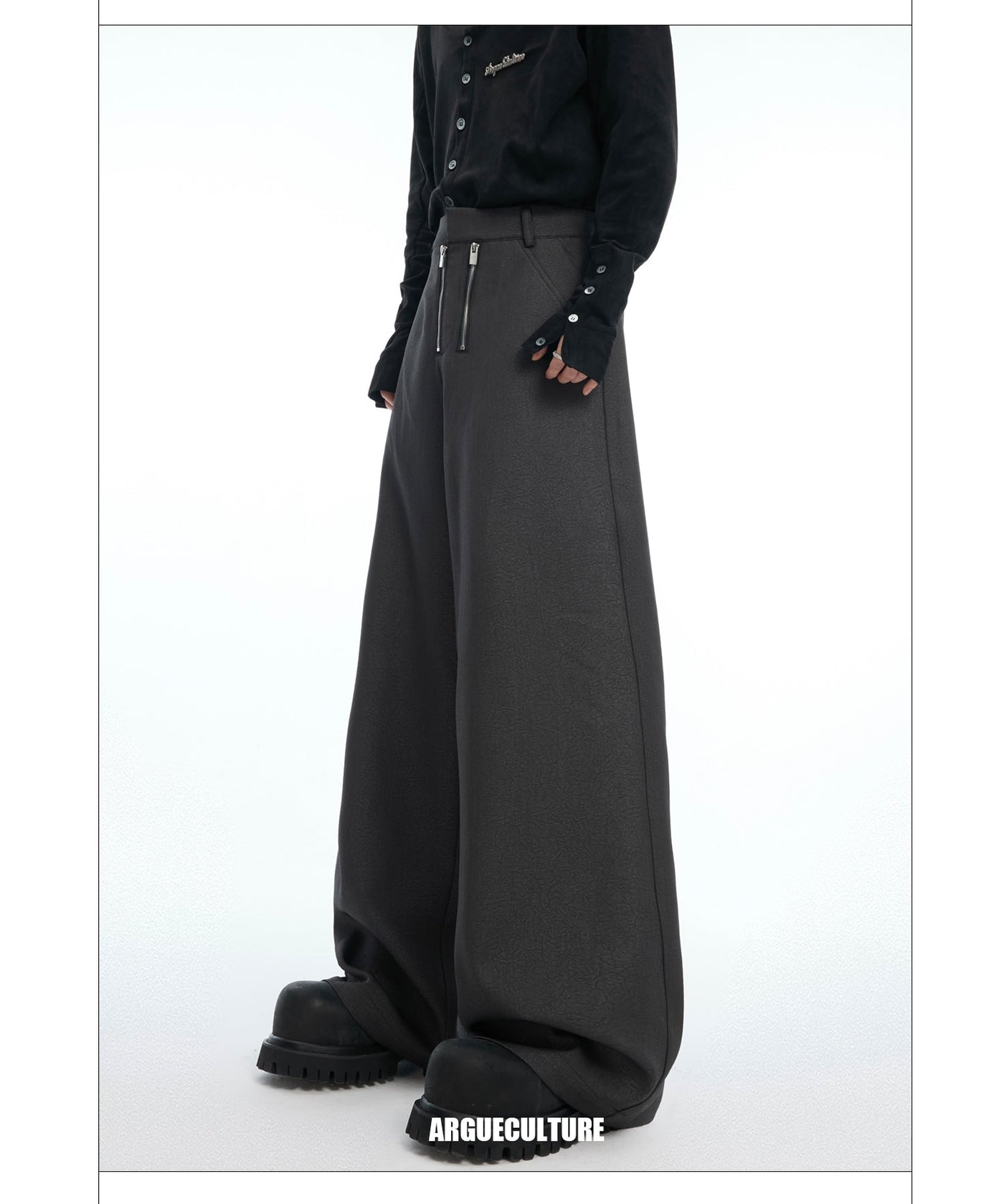 Double-Zip Textured Trousers
