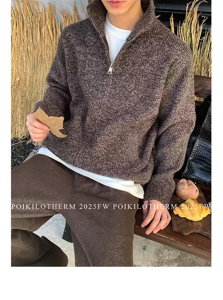 Stand Collar Textured Knit Jacket