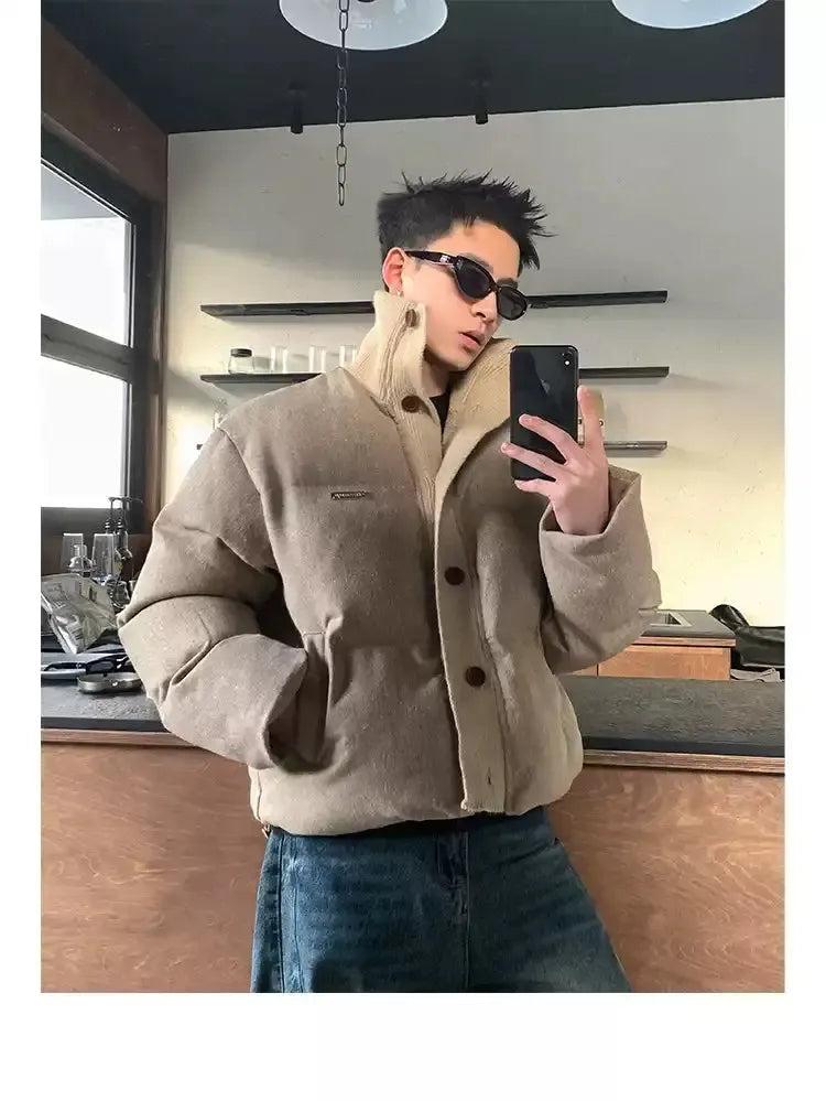 Funnel Neck Buttoned Puffer Jacket