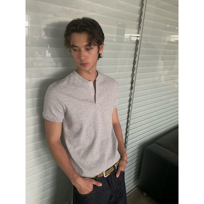 Textured Henley Collar T-Shirt