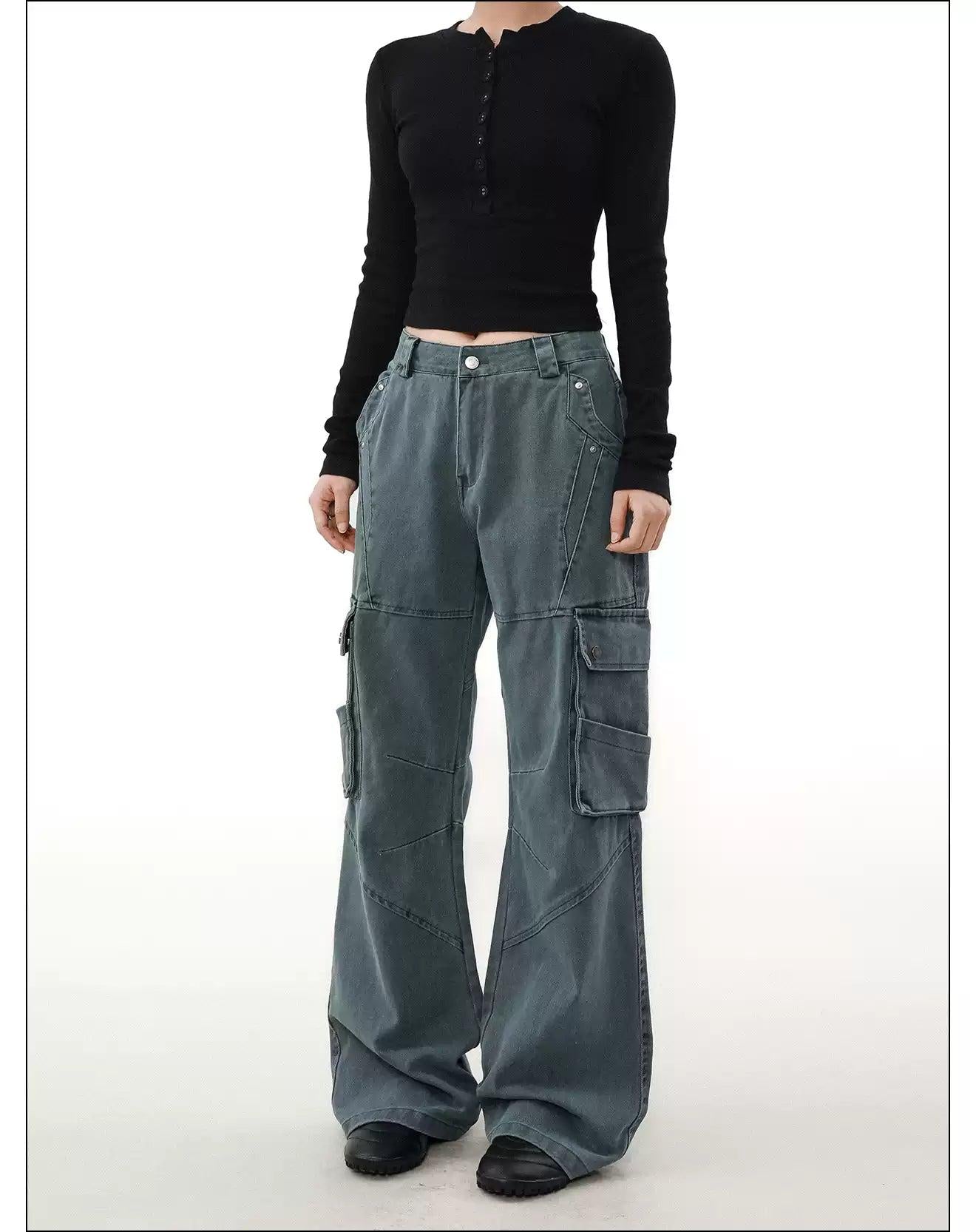 Washed Structured Straight Cargo Pants
