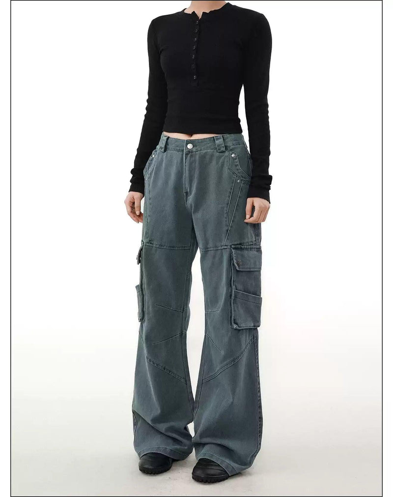 Washed Structured Straight Cargo Pants