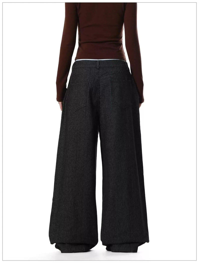 Retro Striped Button-Down Wide Leg Pants