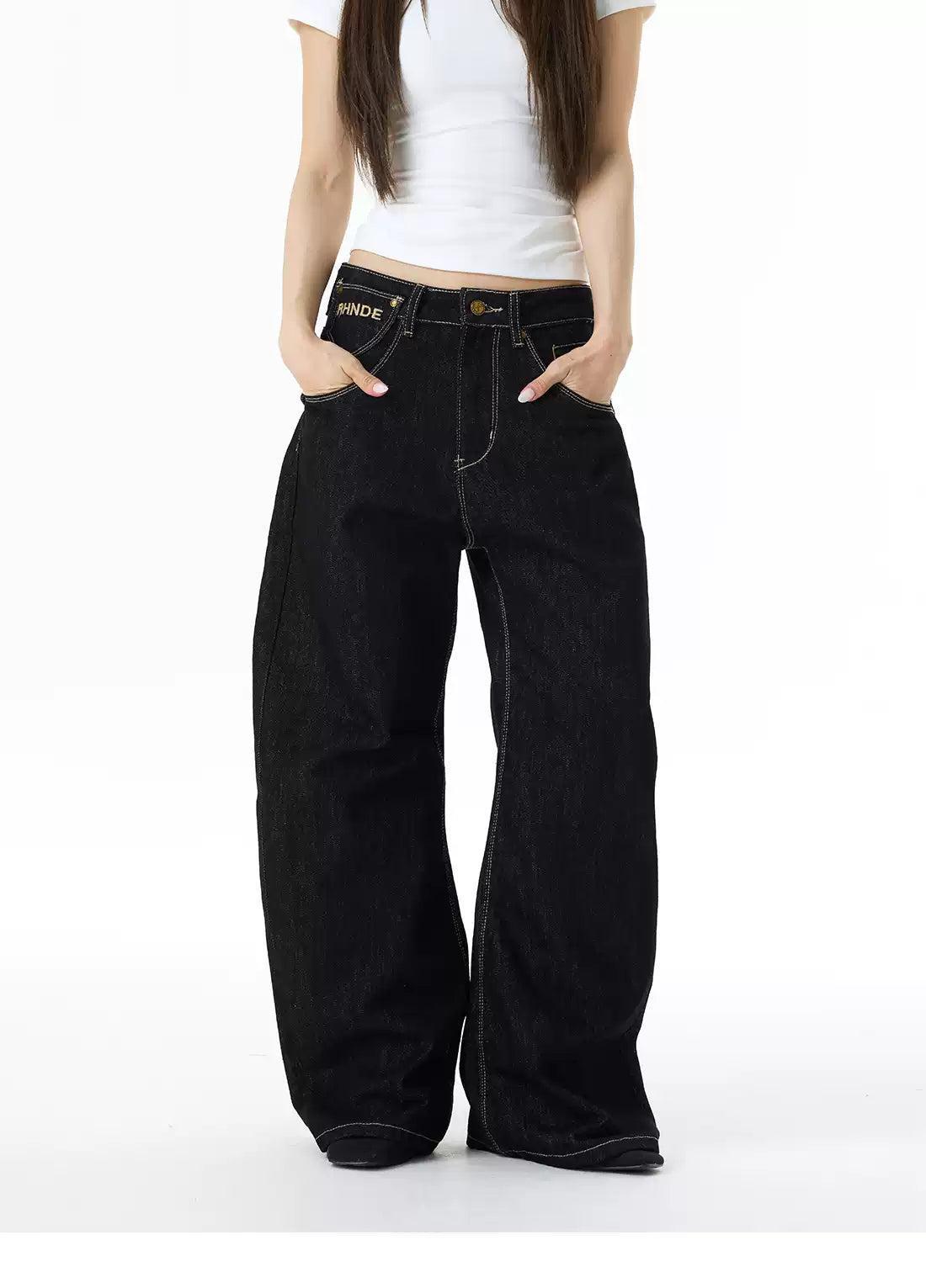 Back Strapped Embroidered Pockets Jeans