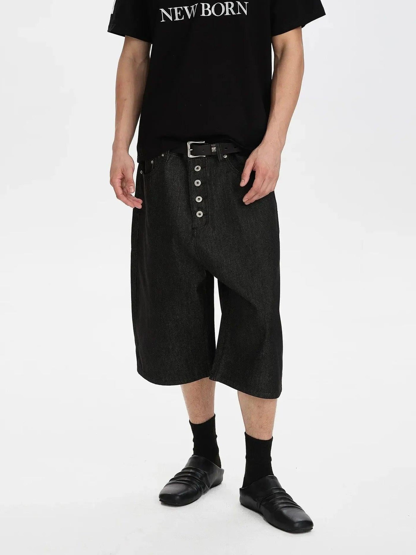 Wide Fit Raw Denim Shorts