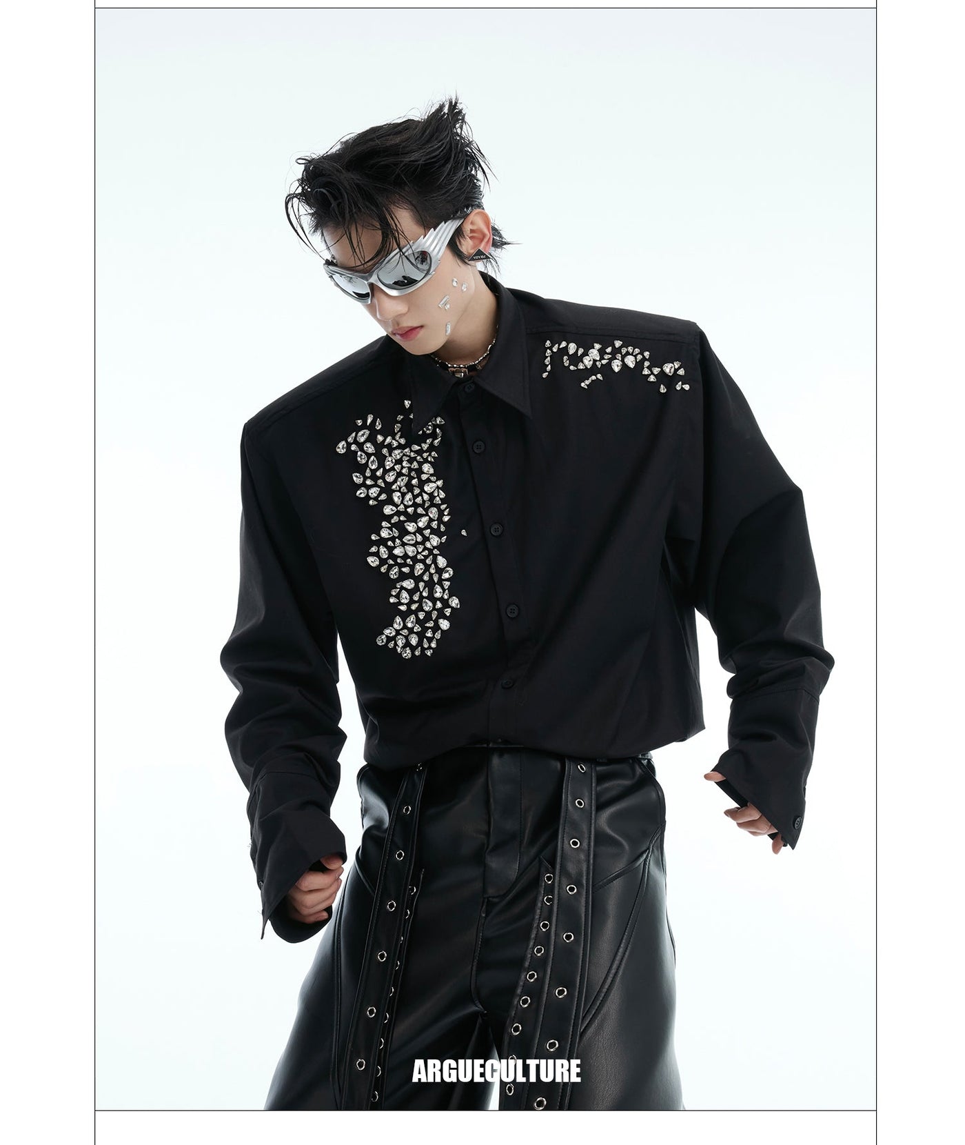Diamond-Studded Shoulder Pad Shirt