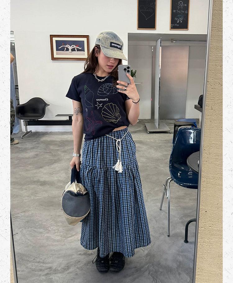 Spliced Plaid Long Skirt