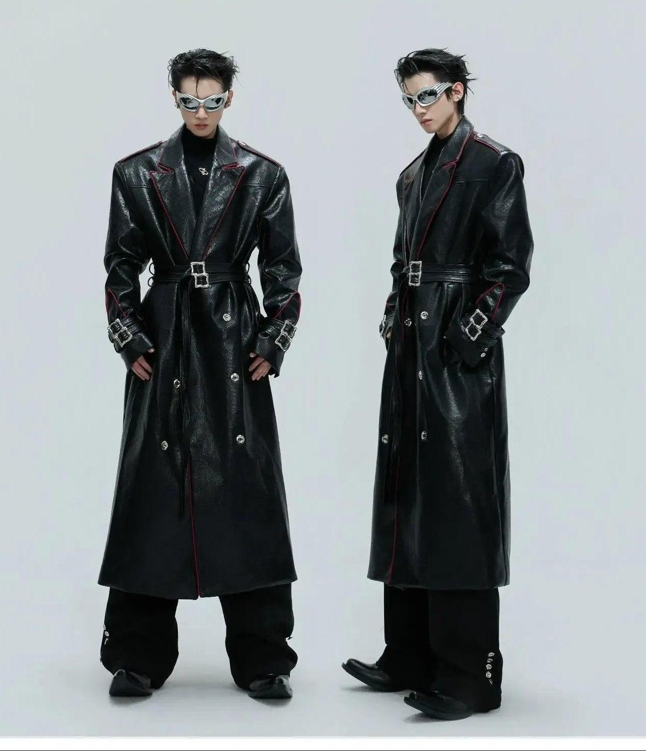 Reptile Textured Faux Leather Long Coat