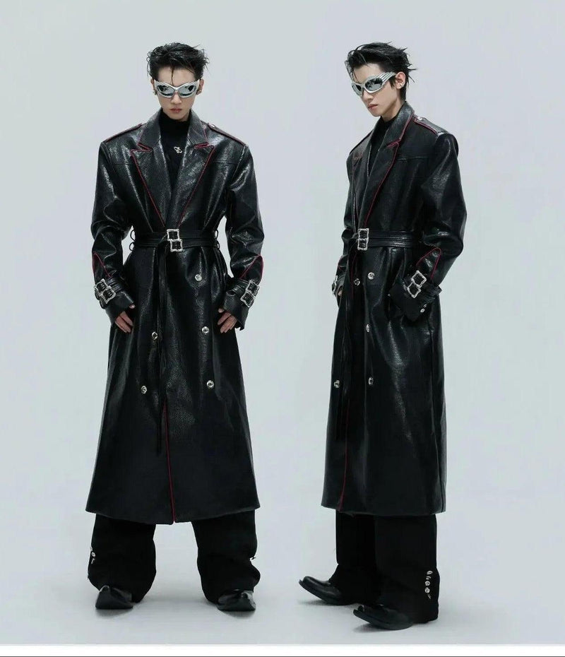 Reptile Textured Faux Leather Long Coat