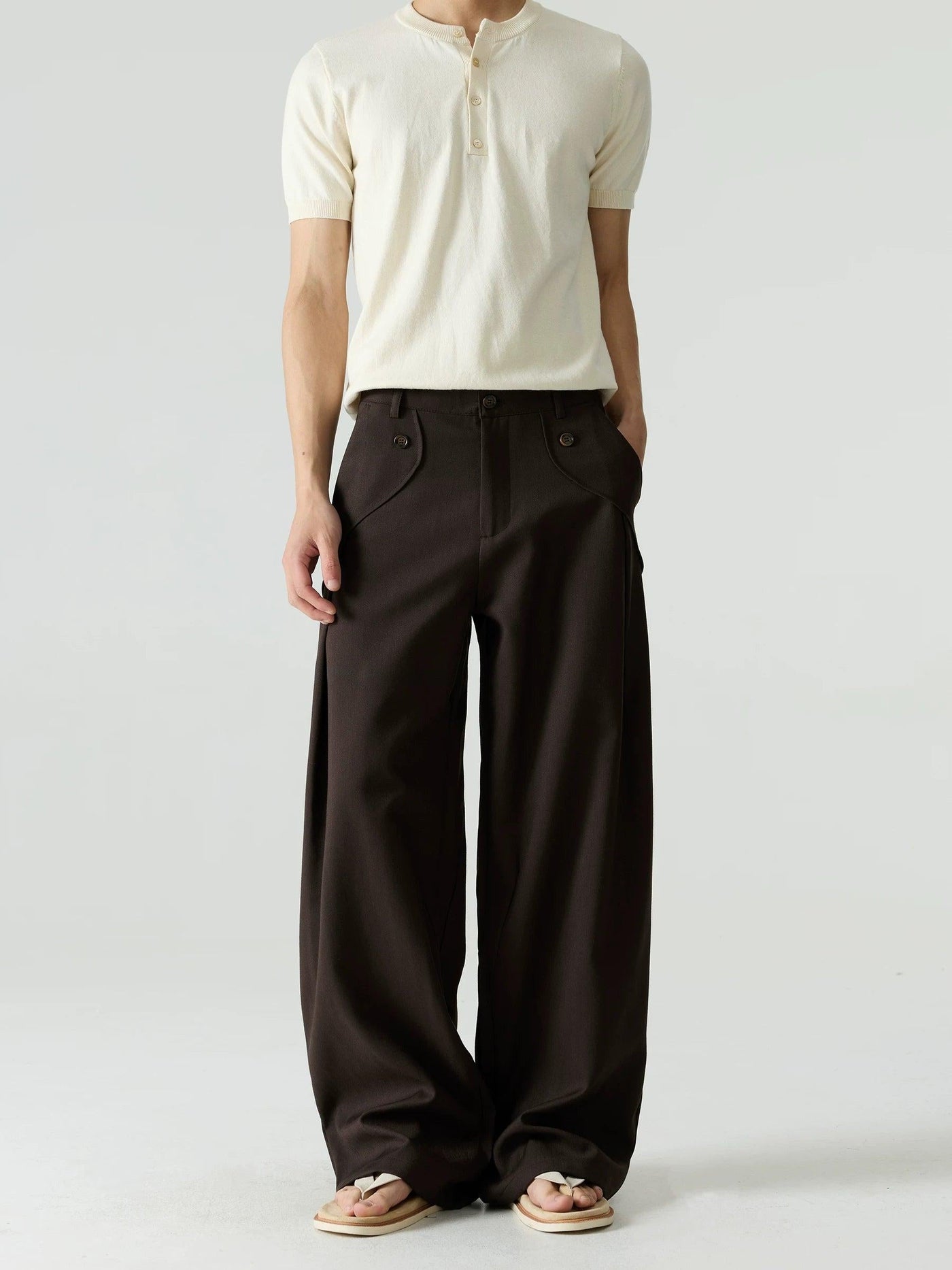 Deconstructed Curved Wide Trousers