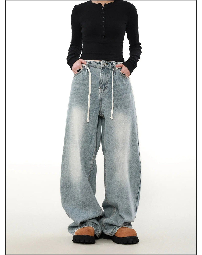 Washed Waist String Jeans