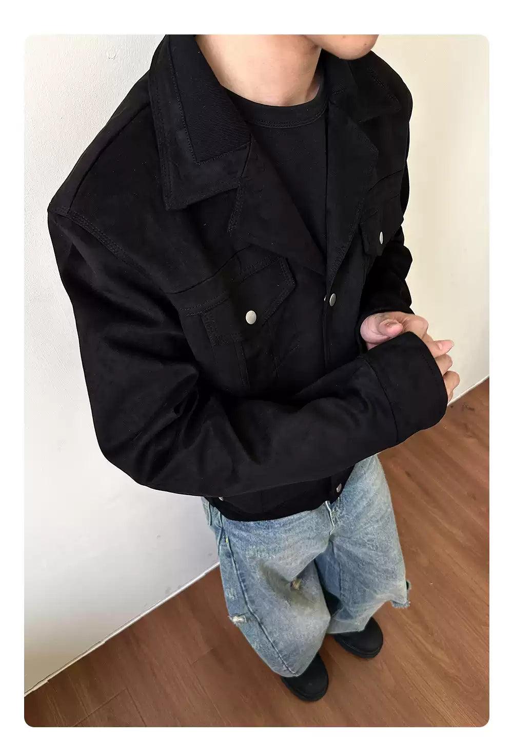 Buttoned Mini Pockets PU Leather Jacket