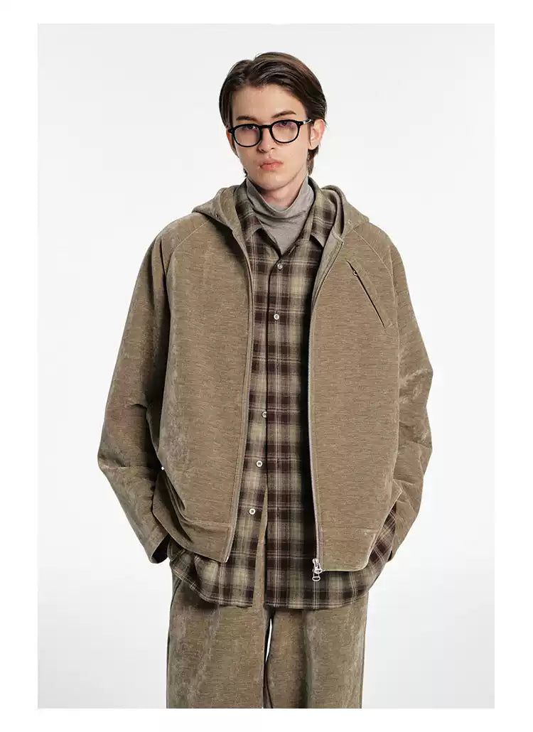 Textured Casual Hooded Jacket