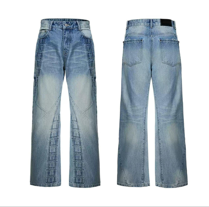 Structured Faded Folded Pleats Straight Jeans