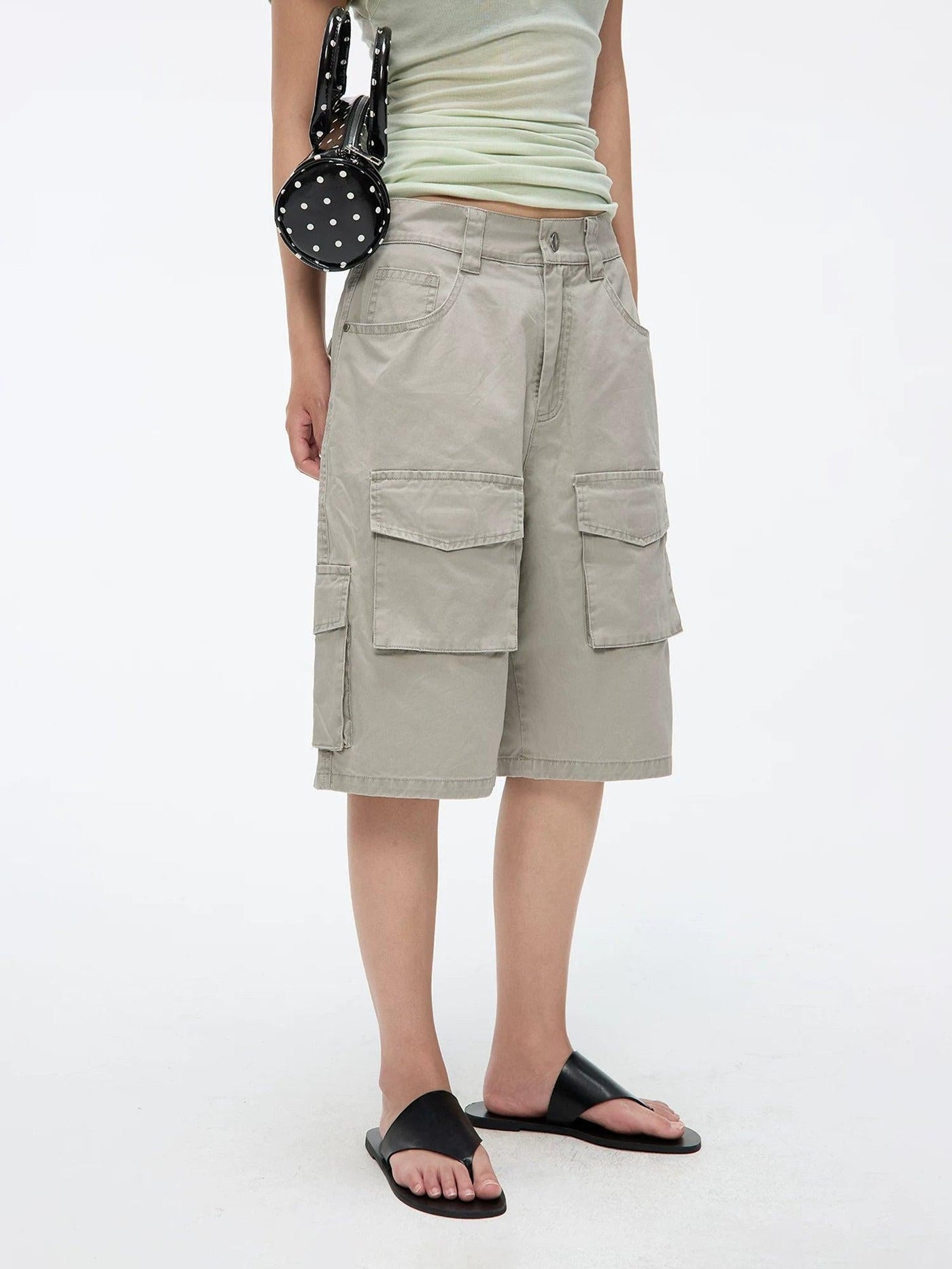 Scattered Pockets Utility Denim Shorts