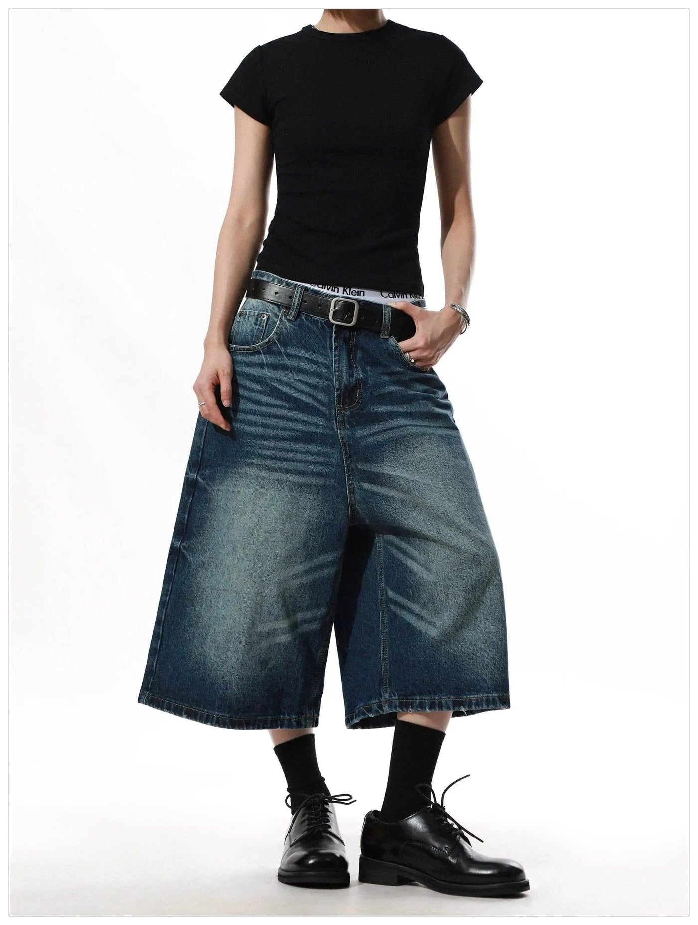 Whisker Faded Denim Shorts