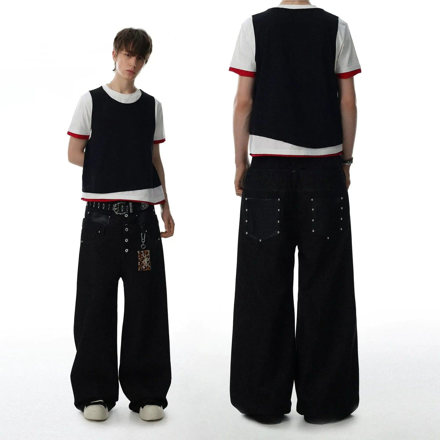 Double Waist Buttoned Jeans