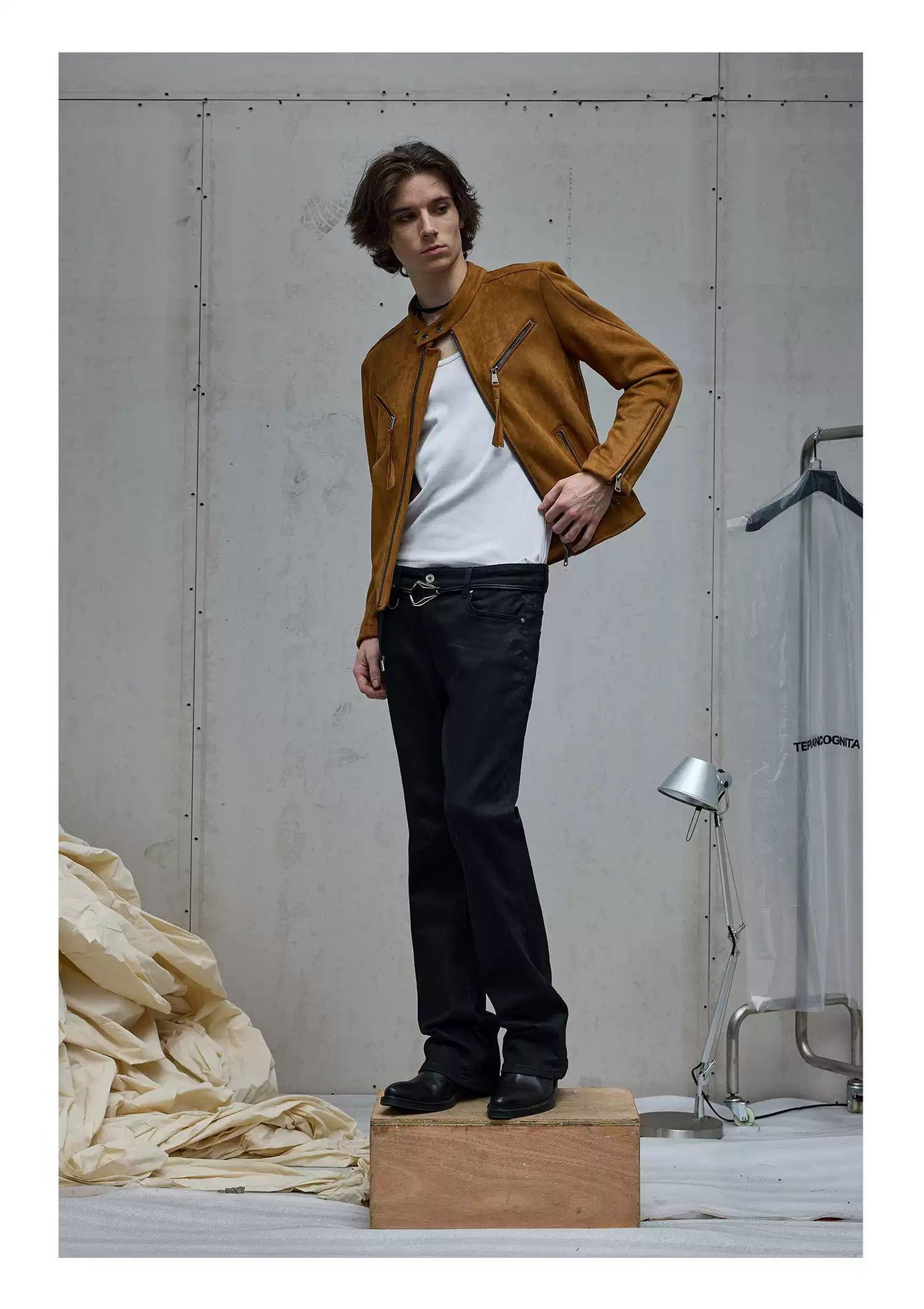 Multi-Zip Detail Micro Suede Jacket