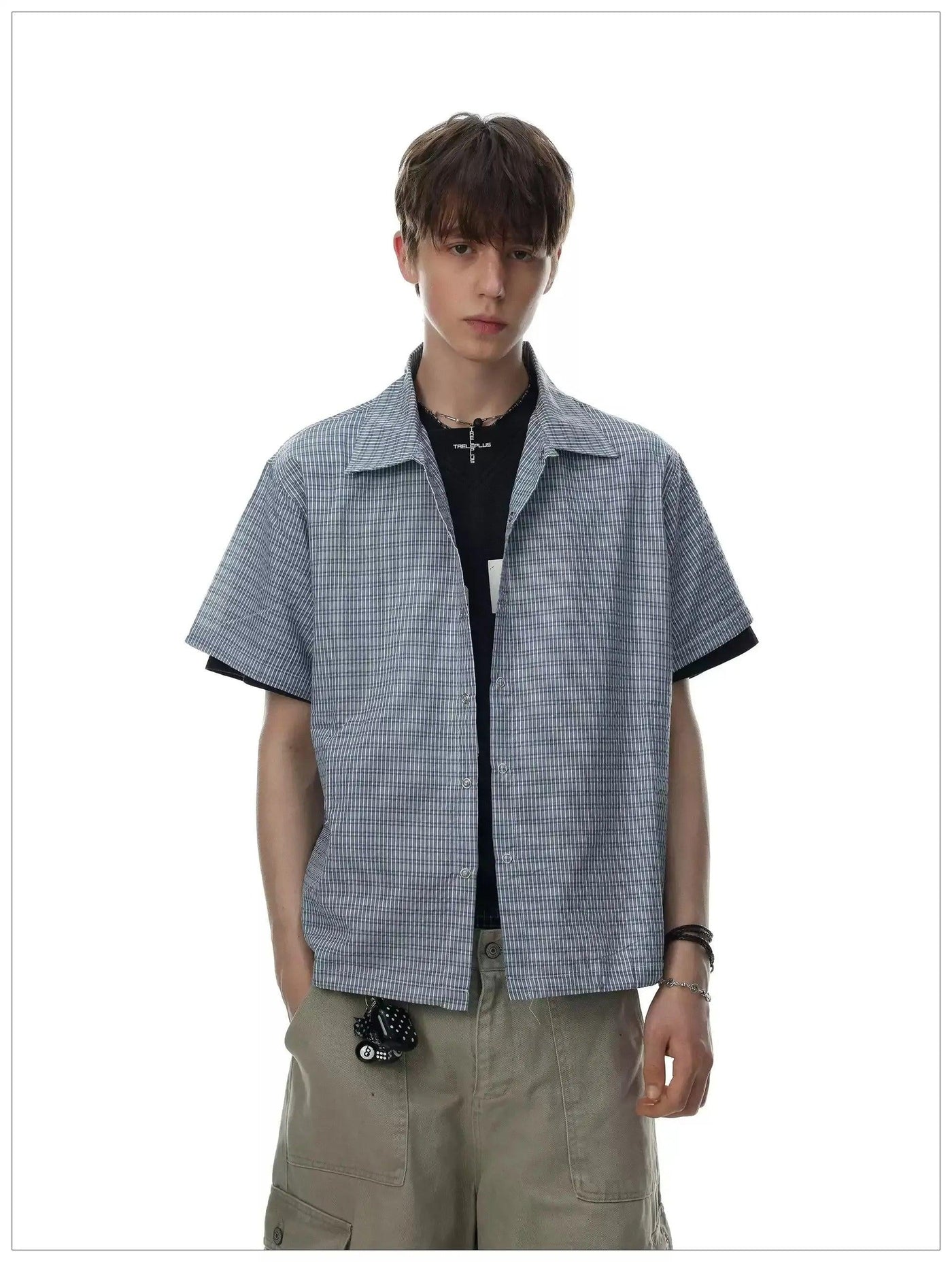 Drawstring Boxy Fit Plaid Shirt