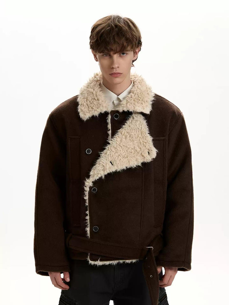 Shearling Lapel Strapped Jacket