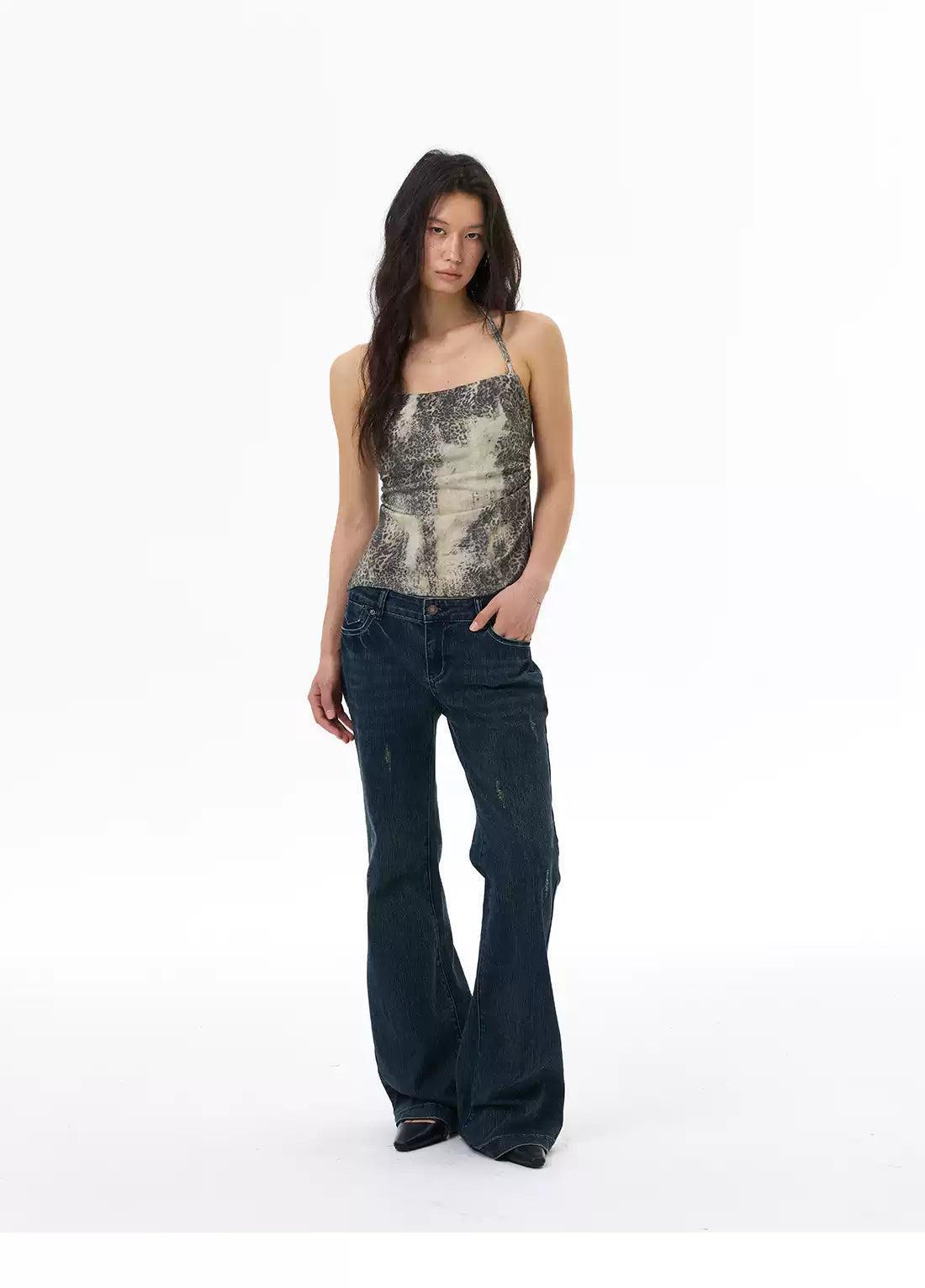 Subtle Distressed Flared Jeans