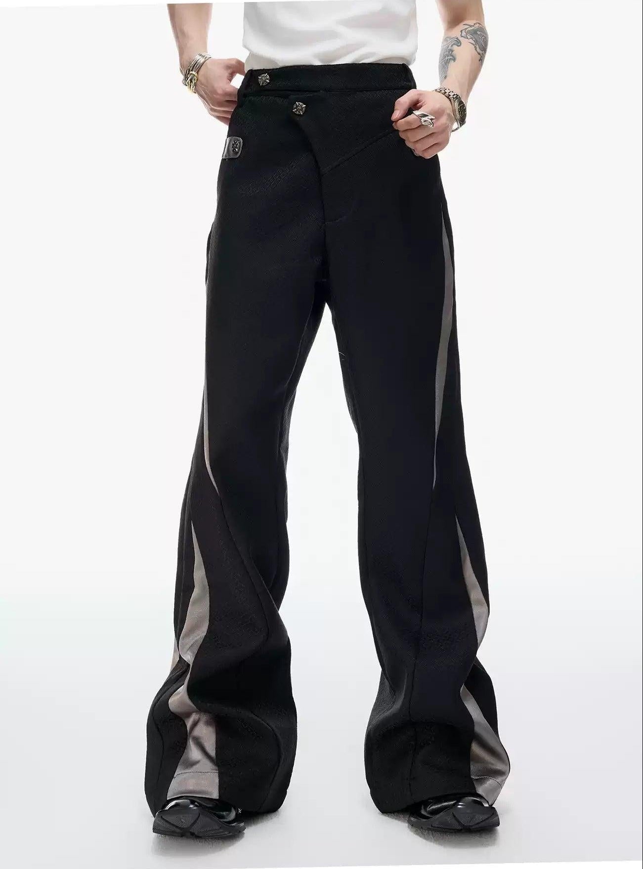 Spliced Contrast Boxy Jacket & Flared Trousers Set