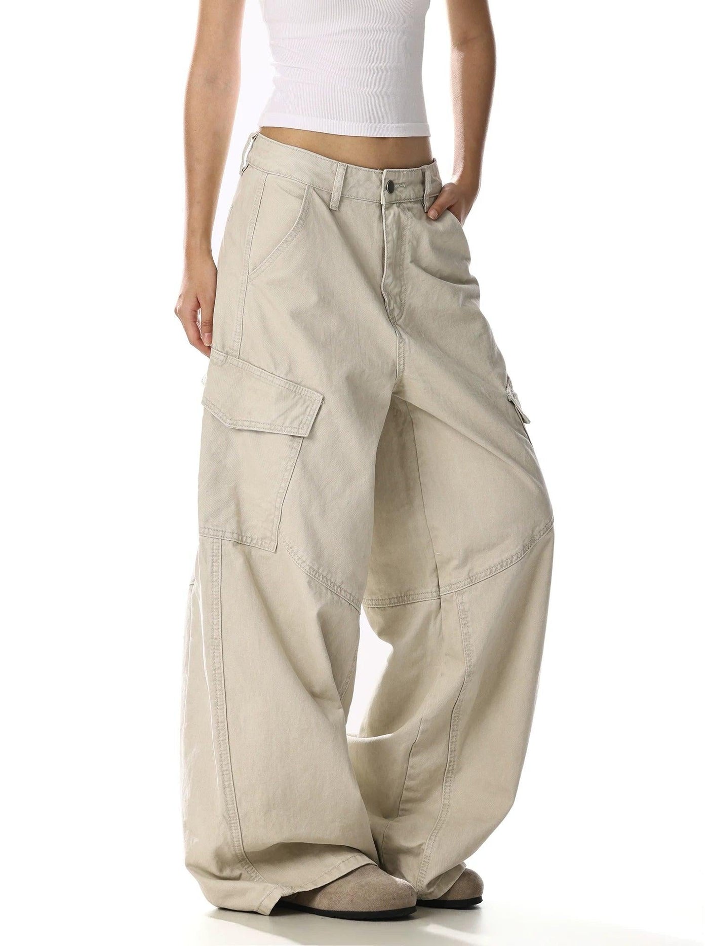 Vintage Wash Oversized Cargo Pants