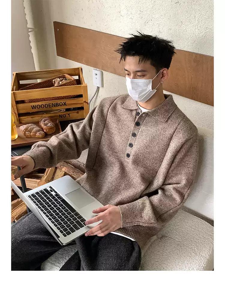 Half-Buttoned Polo Sweater