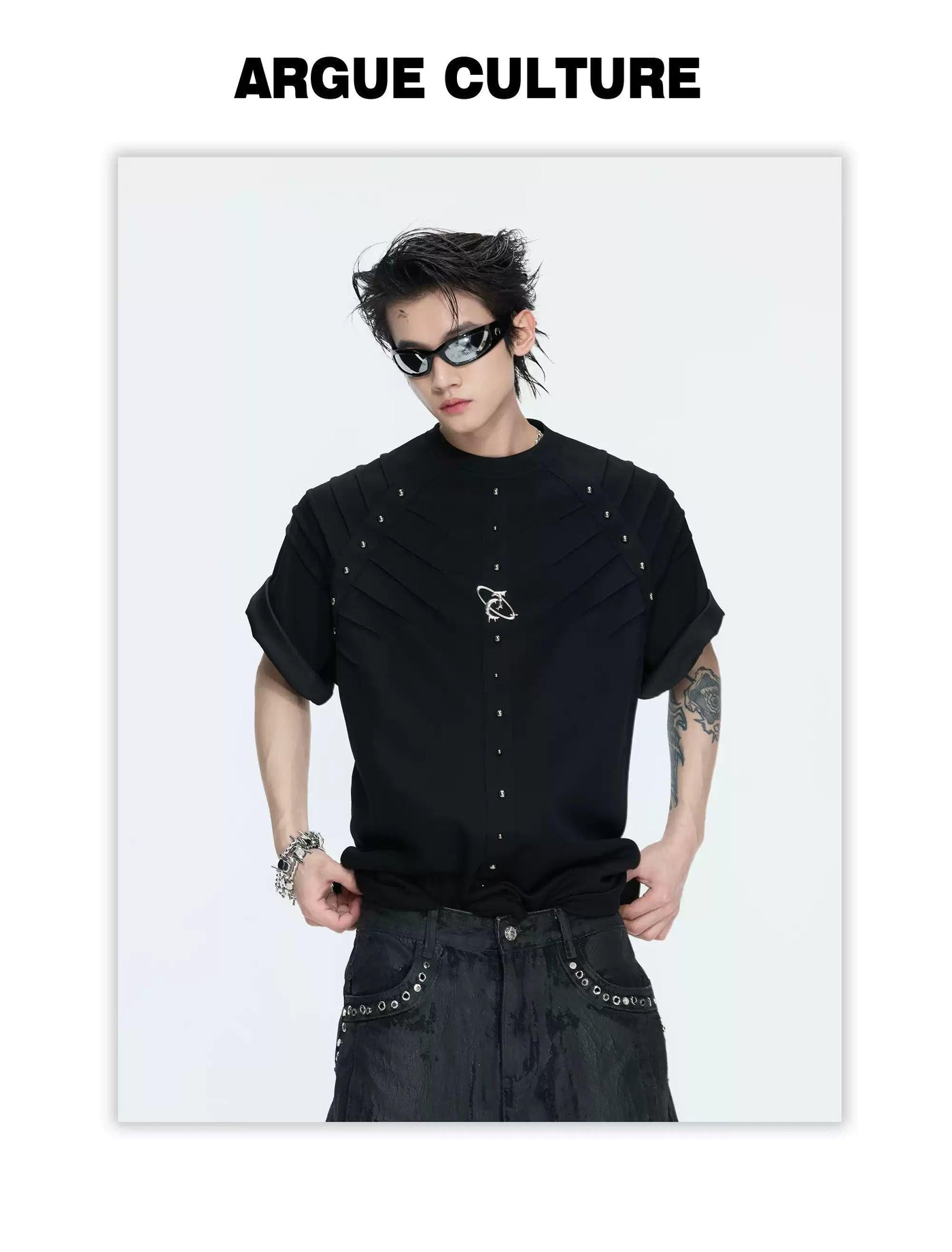 Pleated Riveted Boxy T-Shirt